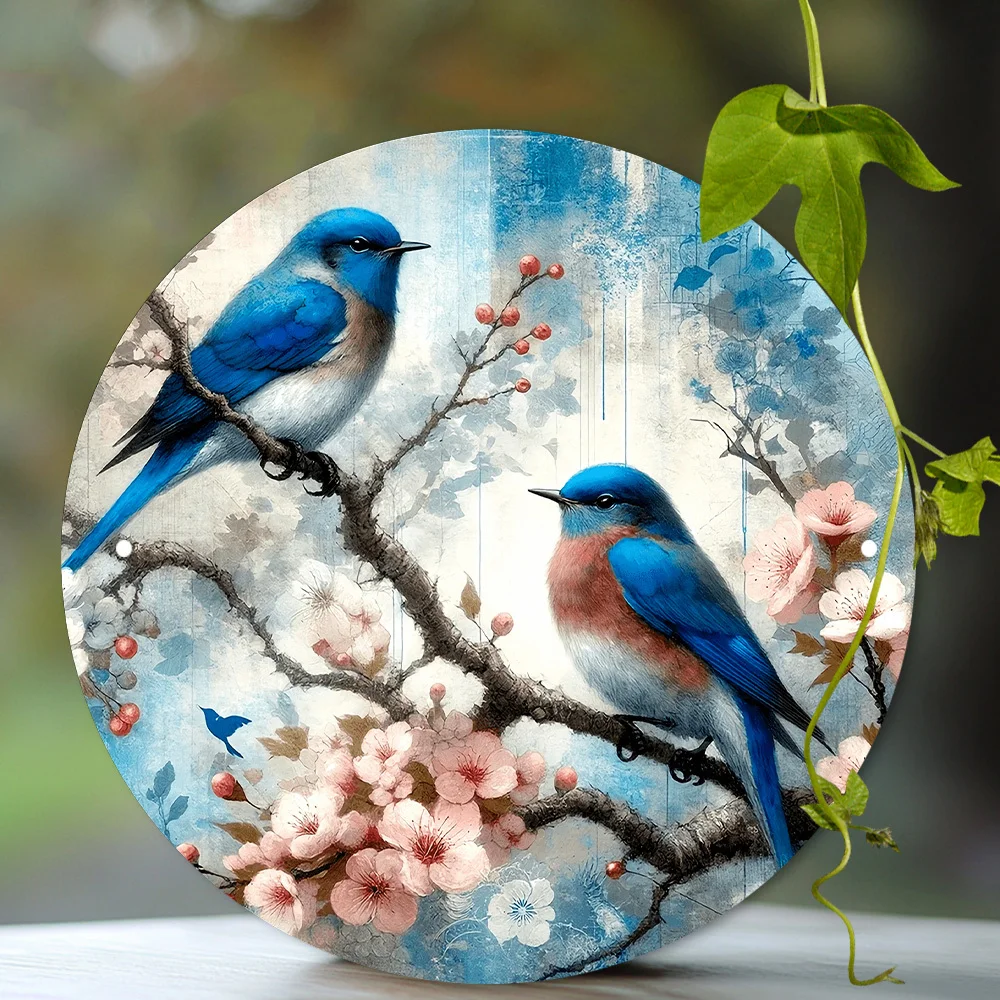 2D 1PCS Bluebird Ecological Nature Wooden Disc Wall Hanging Decoration Artistic Living Room Outdoor Garden Decor Shooting Props