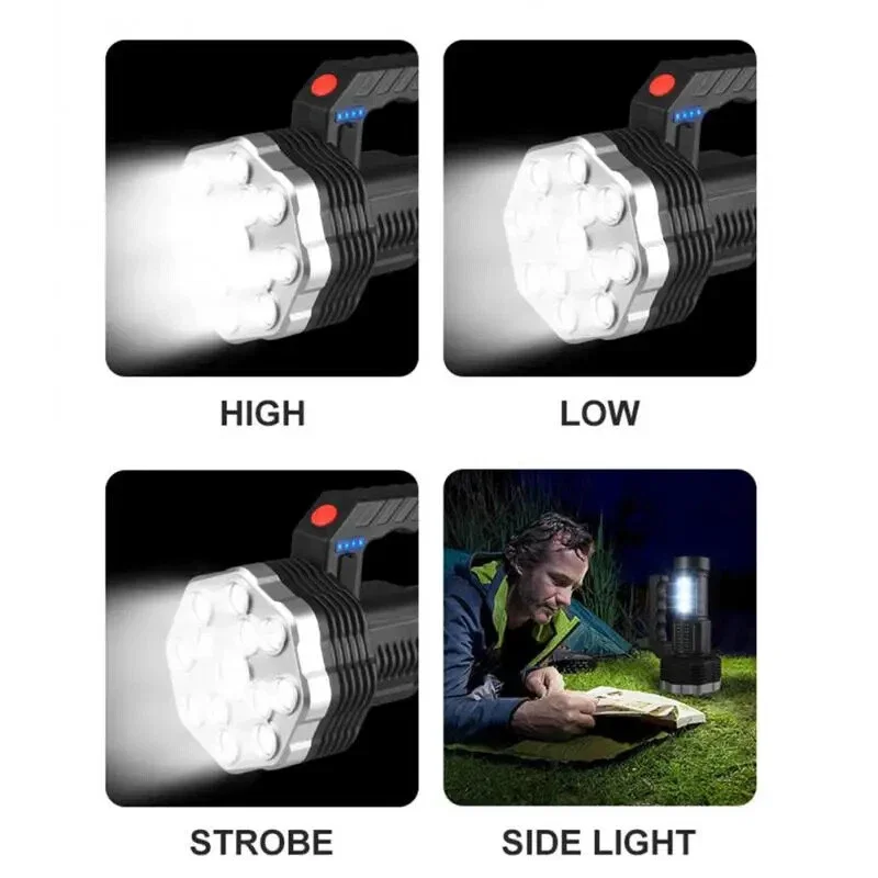 High Power 13 LED+COB Flashlight Powerful USB Rechargeable Torch Handheld Portable Emergency Light 4 Lighting Modes Flashlights