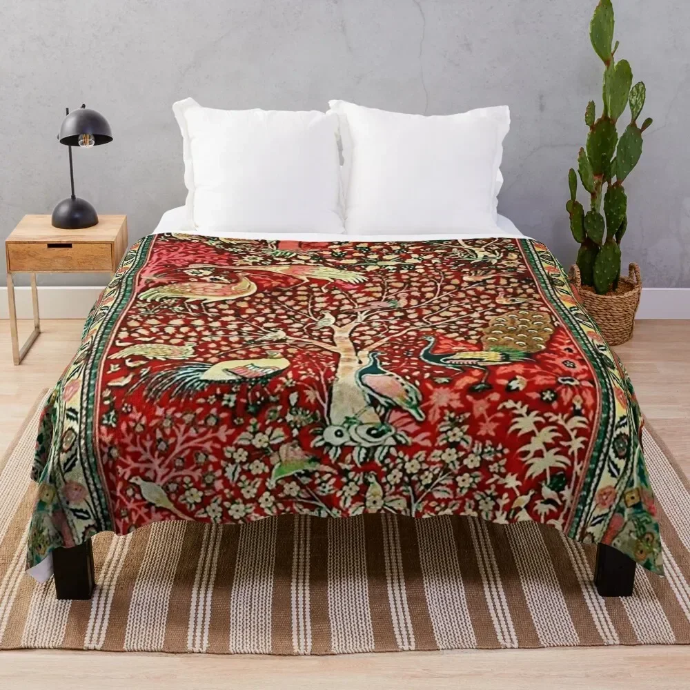 

Antique Persian Rug Bird Tree Flowers ca. 1600 Print Throw Blanket Summer Polar Designers wednesday Blankets