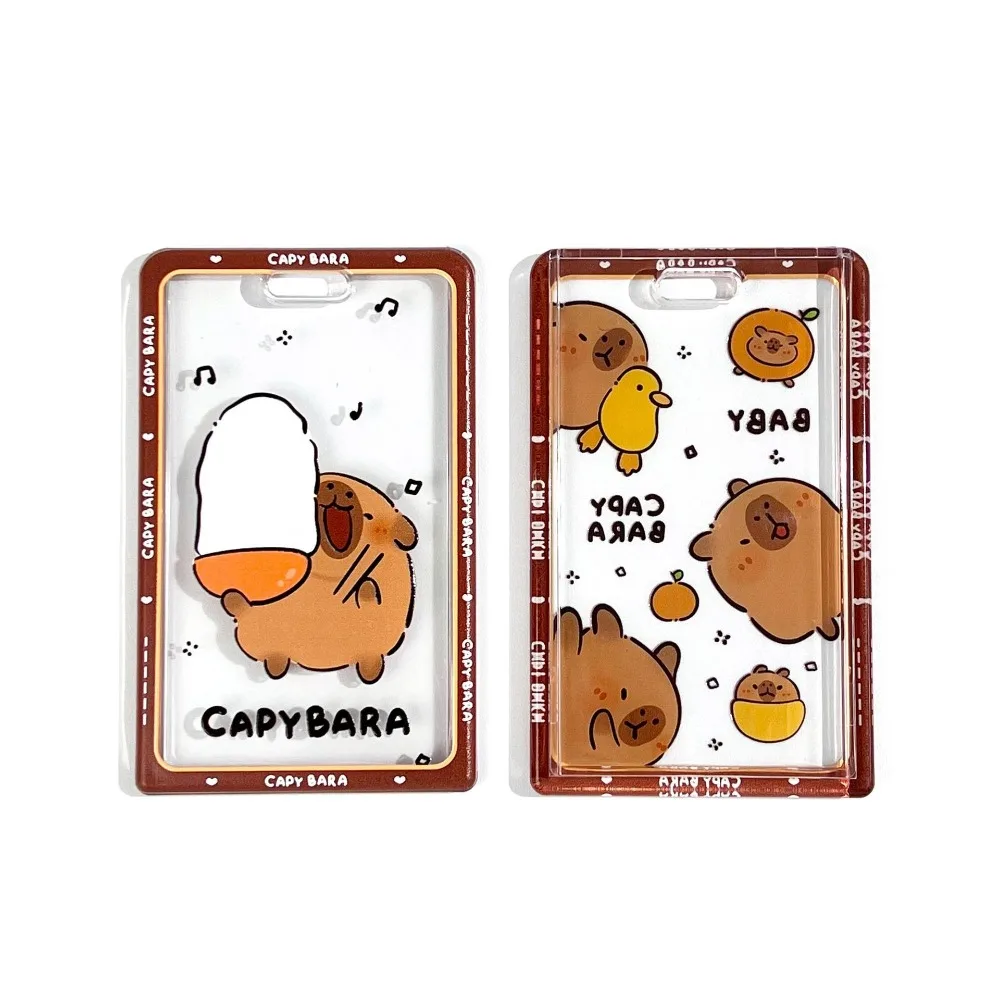 Kawaii Cartoon Capybara Photocard Holder with Lanyard Keychain Photo Protector Case Transparent Card Cover Photo Storage