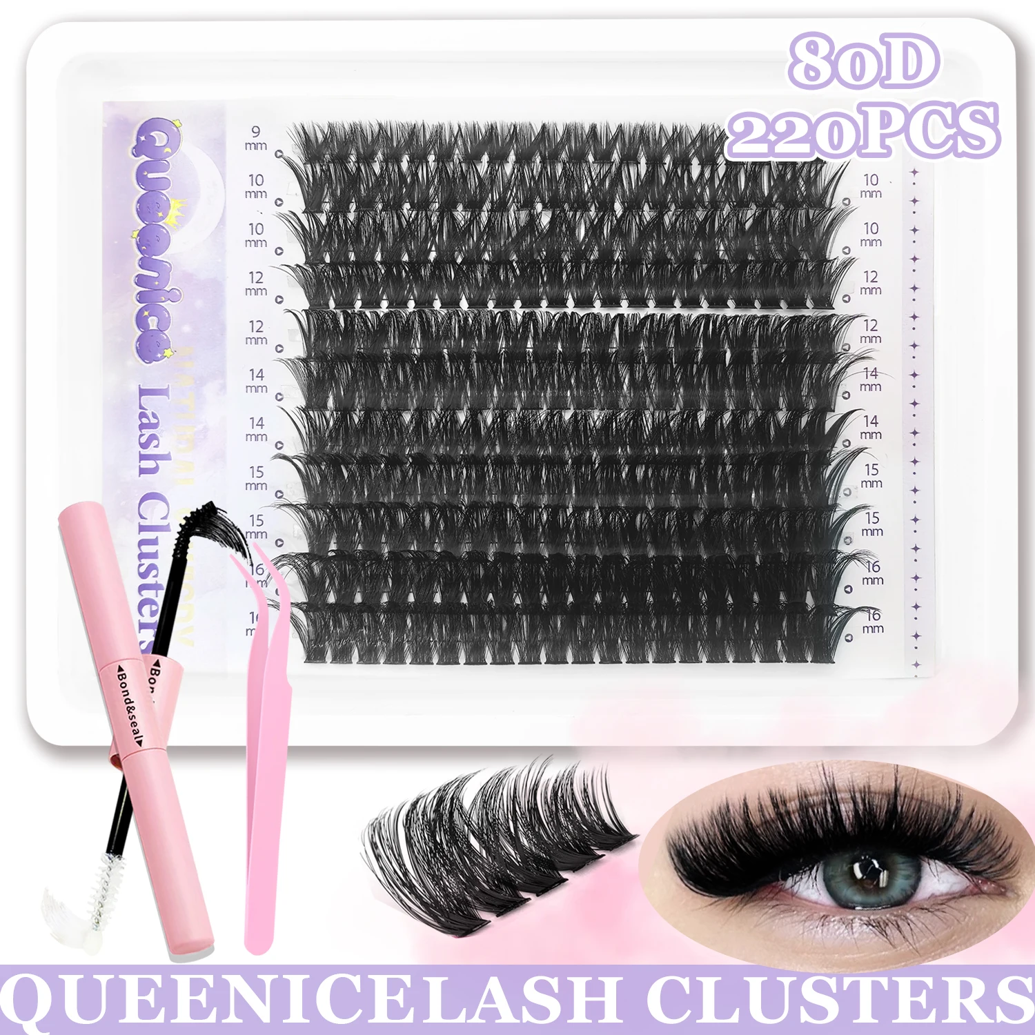 DIY wimperverlengingsset Individuele wimpercluster Mix wimperclusters met wimperbinding en afdichting en wimperaccessoires