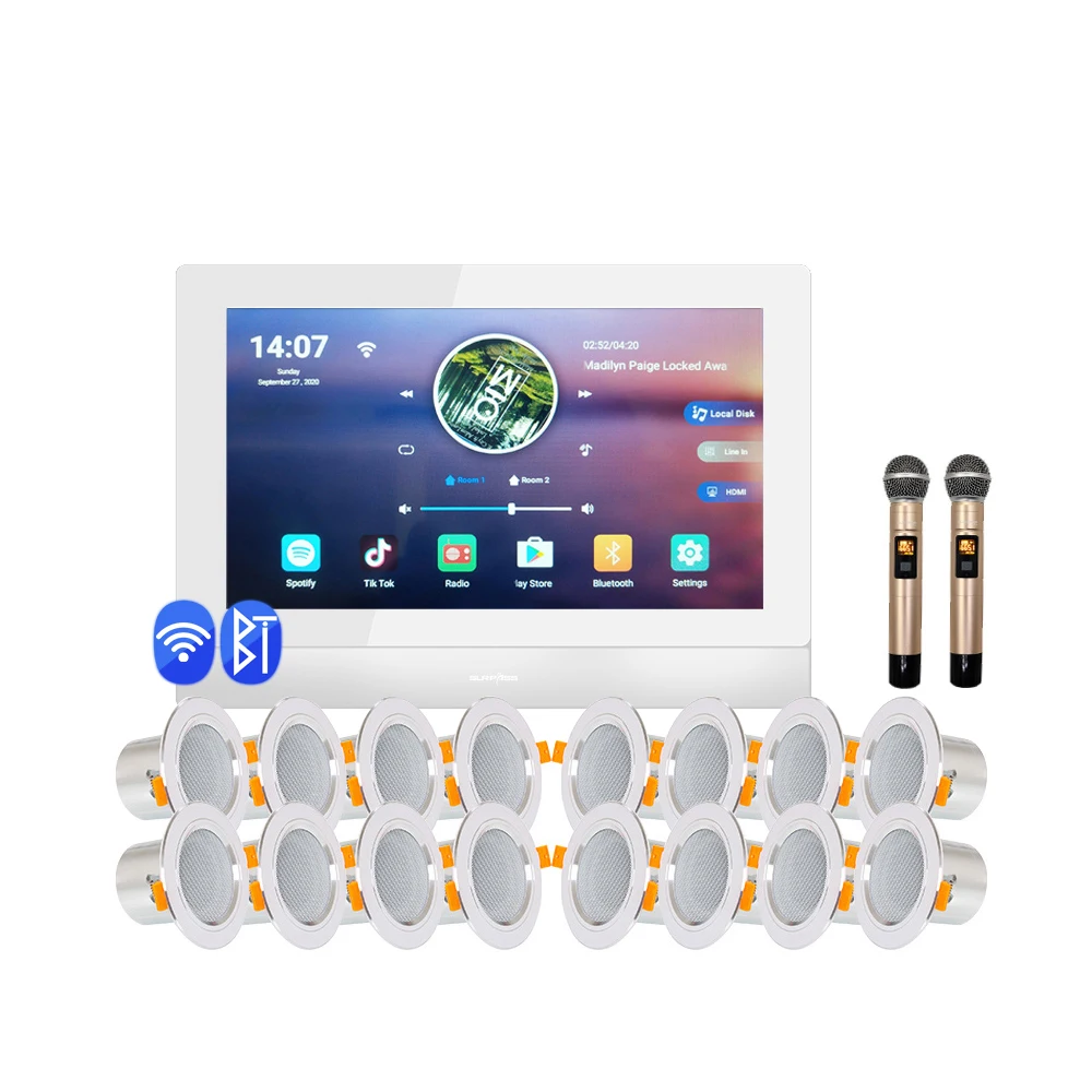 7820K + 16CR310 Beyond 7-inch touchscreen WiFi home karaoke music system, wall amplifier with two microphones