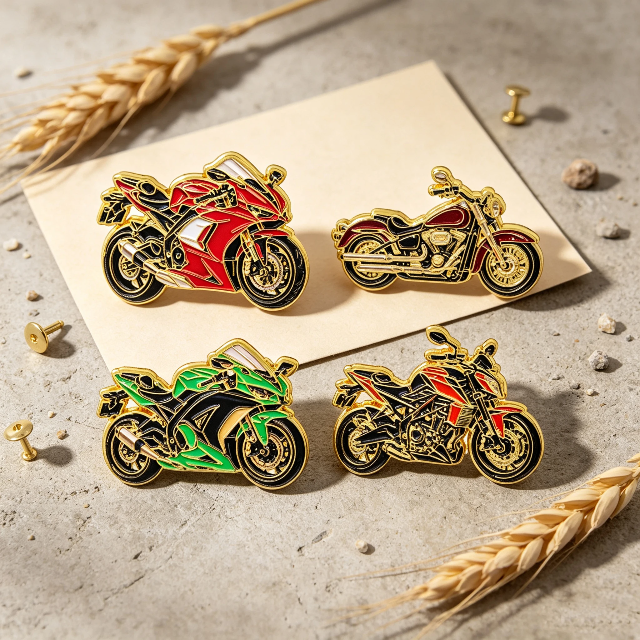 4-teiliges Set Sport-Motorrad Emaille-Pin Vintage Coole Fahrzeug-Brosche Anstecknadeln Abzeichen für Rucksack Zubehör Schmuck Geschenke