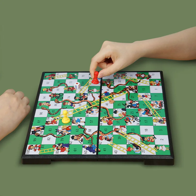 

Classic chess and card toys, foldable, magnetic, portable to fulfill personal chess and card board game toys Snakes and Ladders