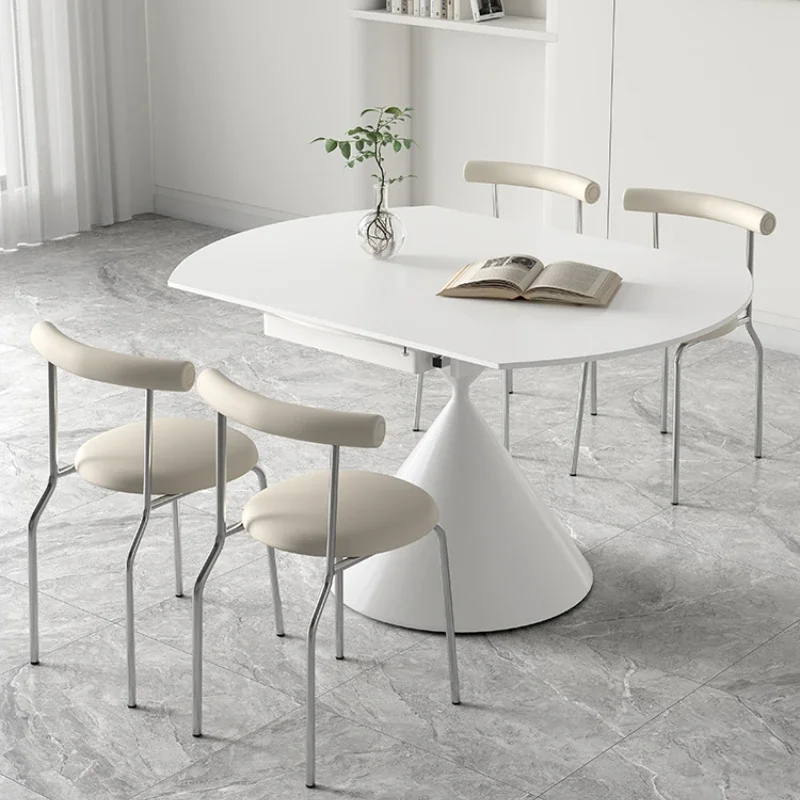 Cream Style White Dining Tables Rock Slab Table Rotate Scalable Dining Tables Foldable Table Modern Simplicity Muebles Furniture