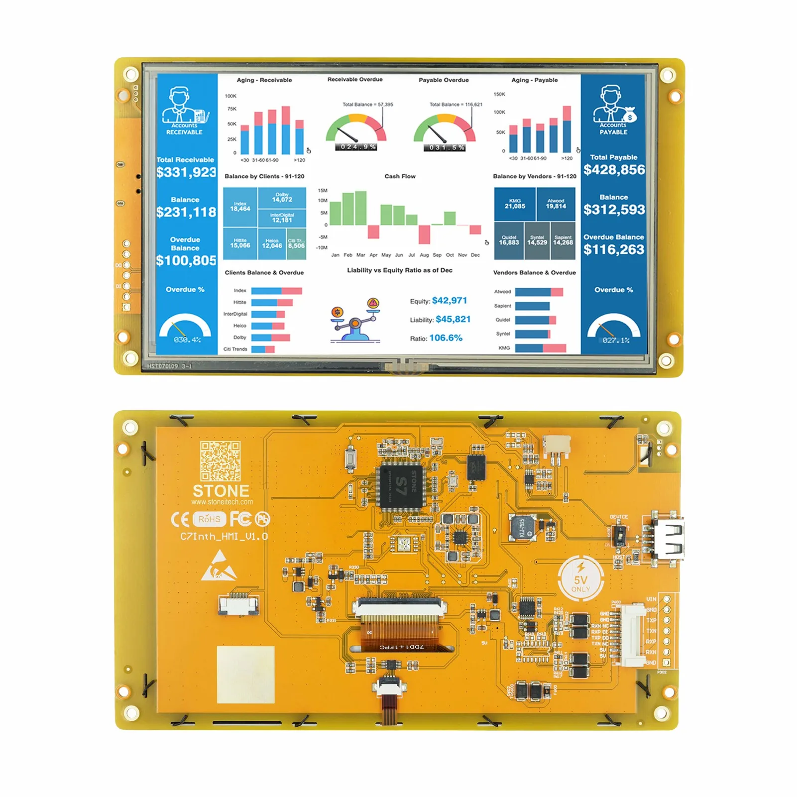 

7-дюймовый ЖК-дисплей TFT дисплей HMI, интеллектуальная серия RGB 262K, цветная резистивная сенсорная панель для управления промышленным оборудованием