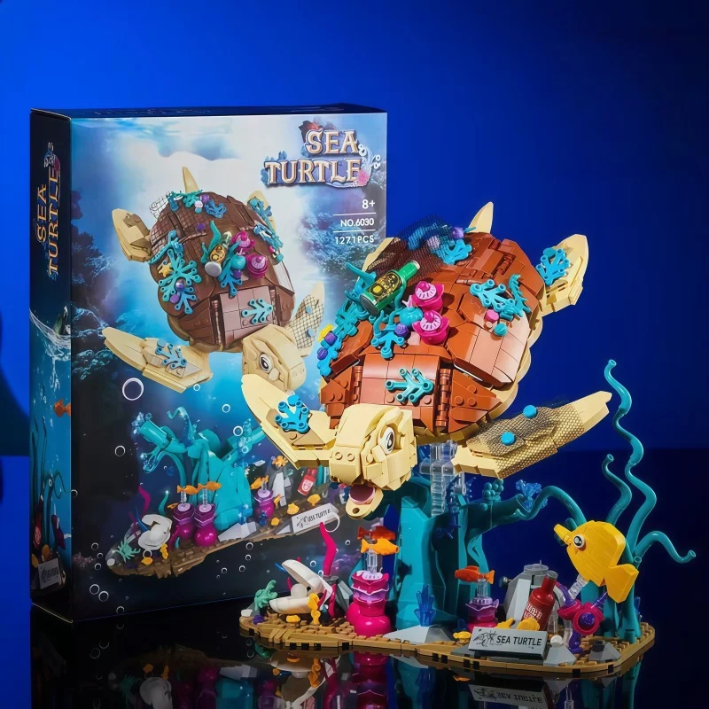 

Underwater World Sea Turtle Building Bricks Kit, Eco-themed Marine Animal Model with Coral Base, Collectible Construction Toy fo