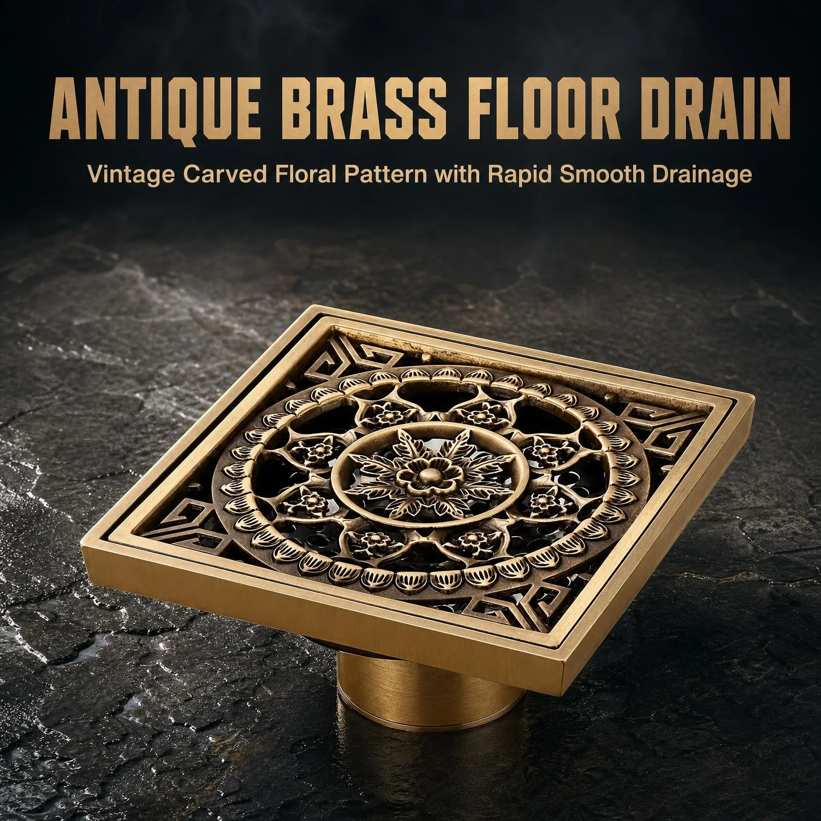 Brass Floor Drain Anti-Odor Drain  Shower Trap Drains 10*10 Kitchen Bathroom Laundry Room Bathroom Accessories Antique Bronze