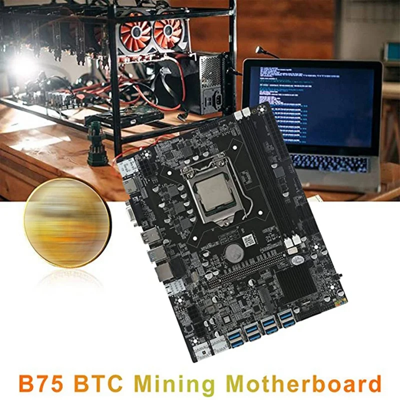 

B75 8XPCIE USB3.0 BTC ETH Miner Motherboard Kit+CPU+Cooling Fan+2X4G DDR3 RAM+Switch Line+RJ45 Network Line LGA1155 DDR3