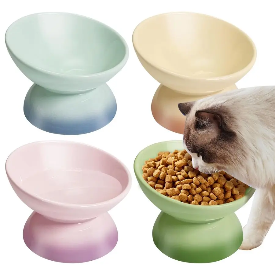 

Керамическая приподнятая миска для кошек Приподнятые миски для кошек Наклонная посуда для корма для кошек Миска для домашних животных Подставка-кормушка Милая миска для котят Щенок Маленькая