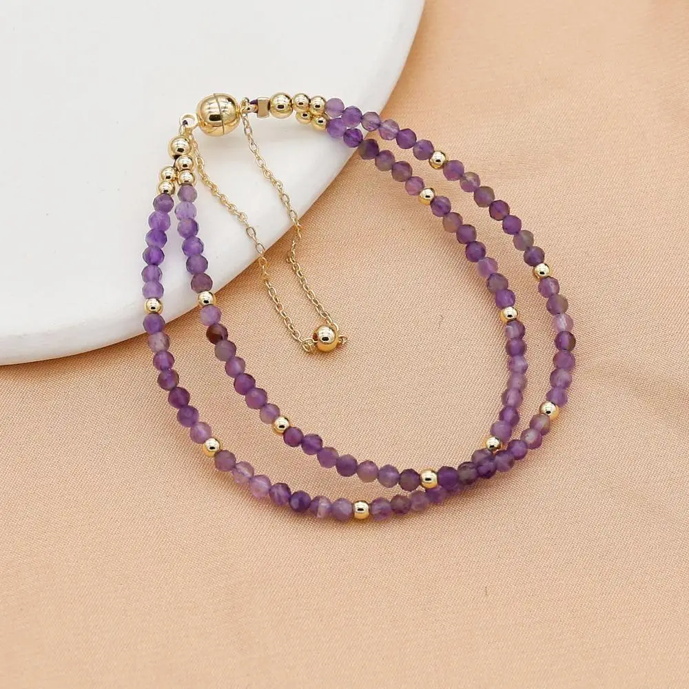 3MM Amethyst Double Layered Beads Magnetic Charm Bracelets Exquisite Elegant Bohemian Beaded Bracelet Women Fashion Jewelry