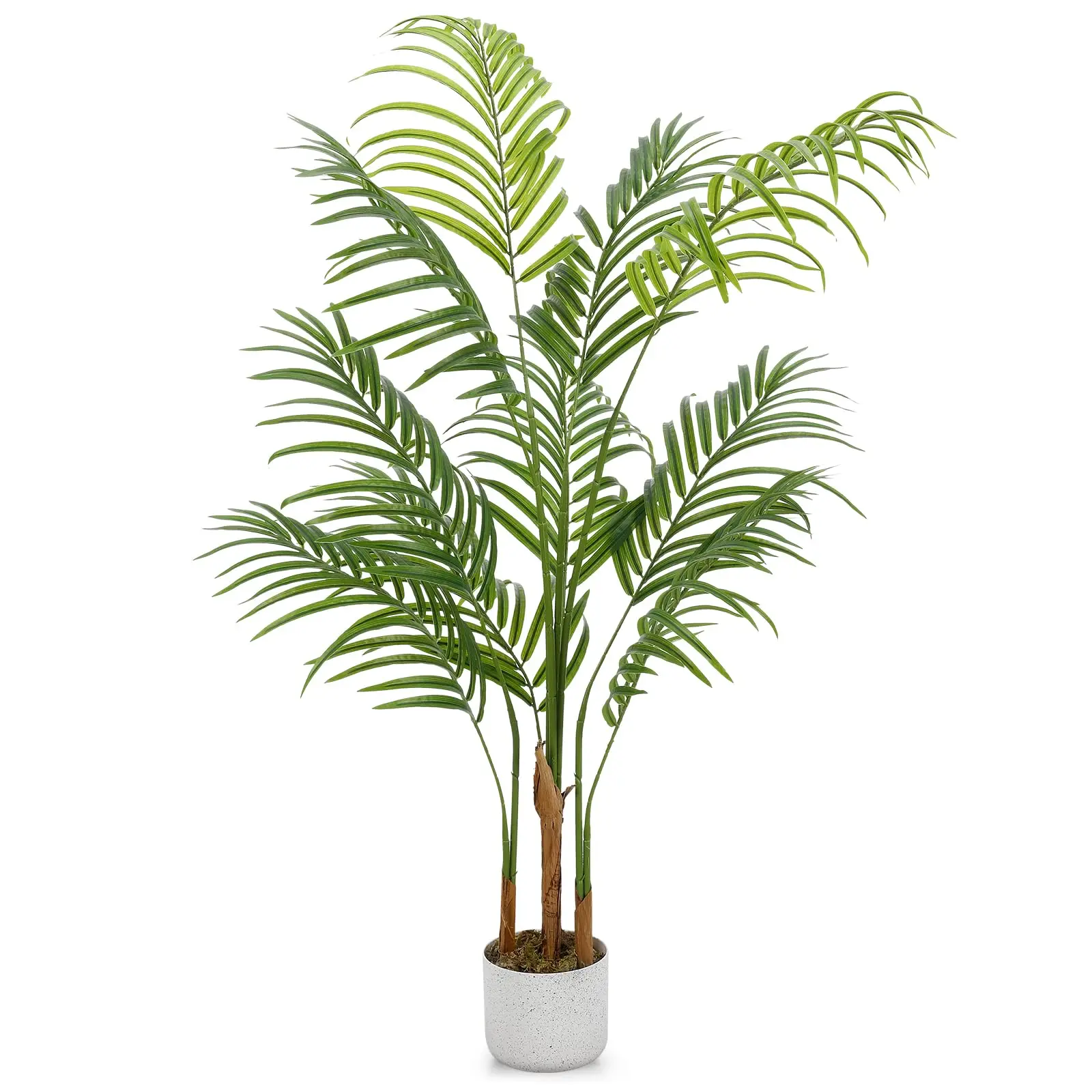 Palma artificiale realistica – Foglie verdi in PEVA dall’aspetto naturale – Pianta decorativa finta di areca per interni ed esterni, ideale per la casa o l’ufficio – Alta, con vaso bianco – Facile da
