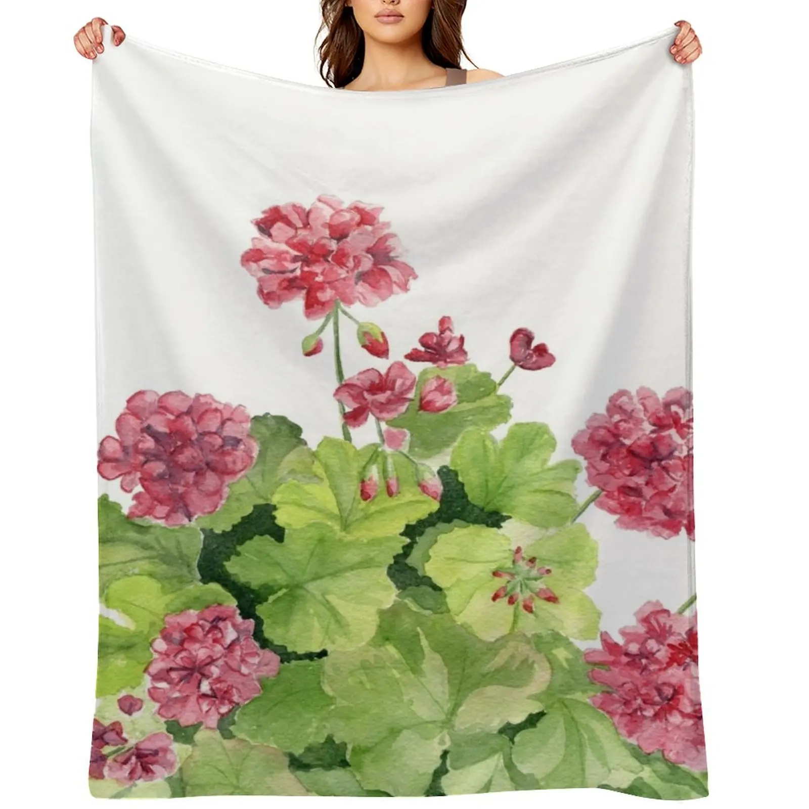 

Geranium Watercolor 3 Throw Blanket Moving Thermal Furrys warm winter Blankets