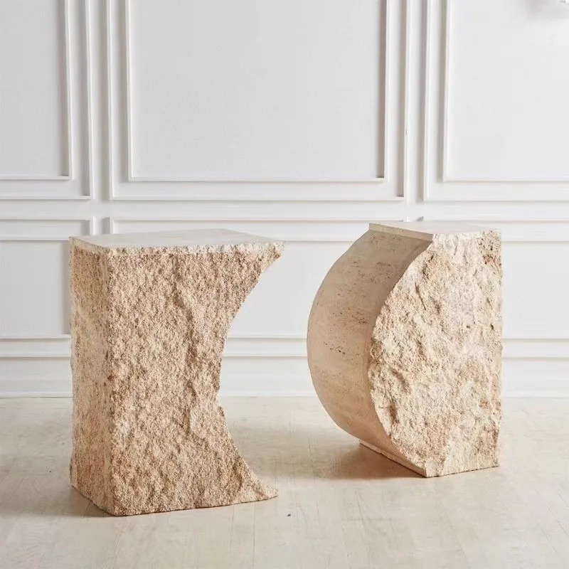Natural travertine edge few simple living room creative side table marble corner