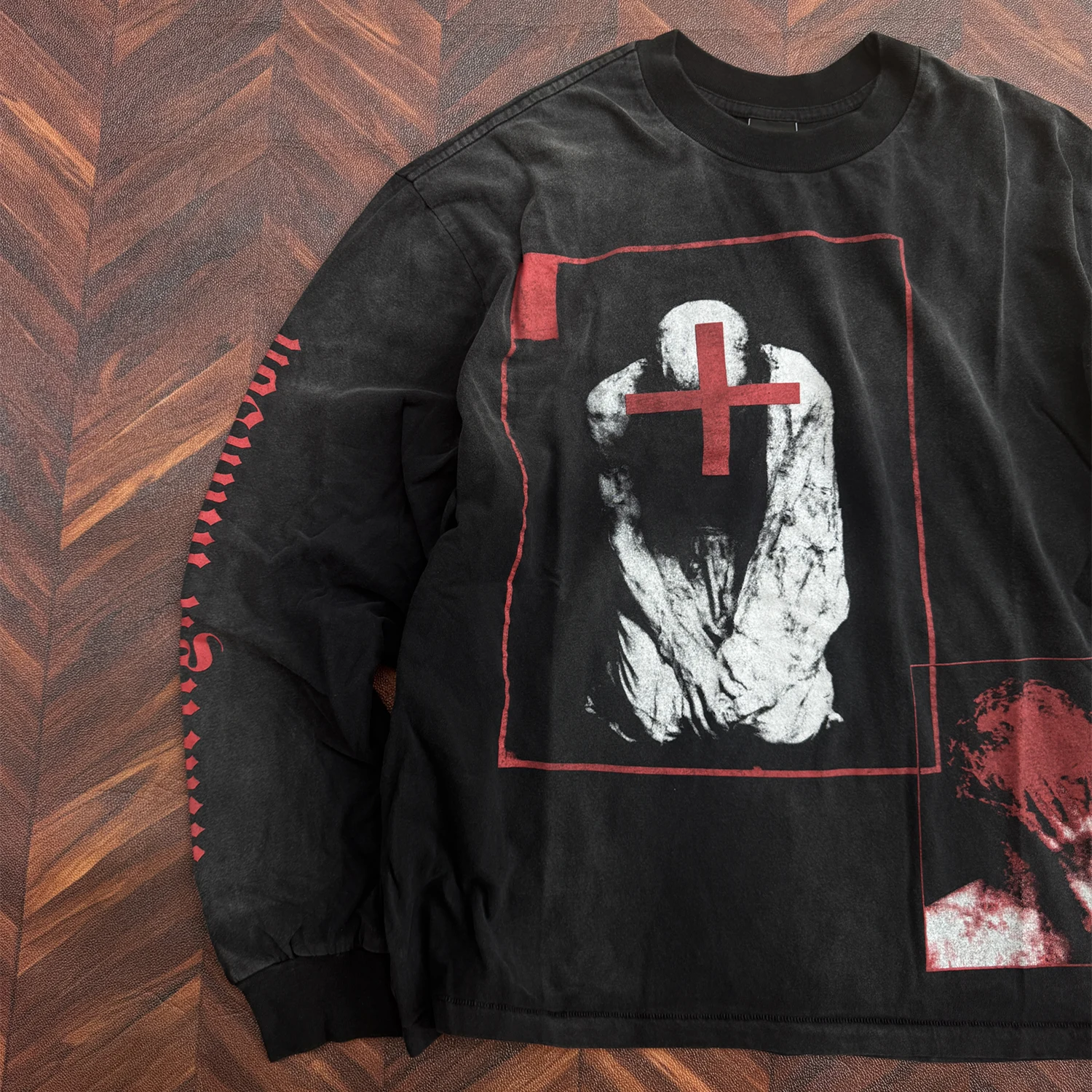 26SS SMX6 Old Carbon Ash Vintage Long Sleeves Tee Manson Joint Name Casual Oversize Tops T Shirt