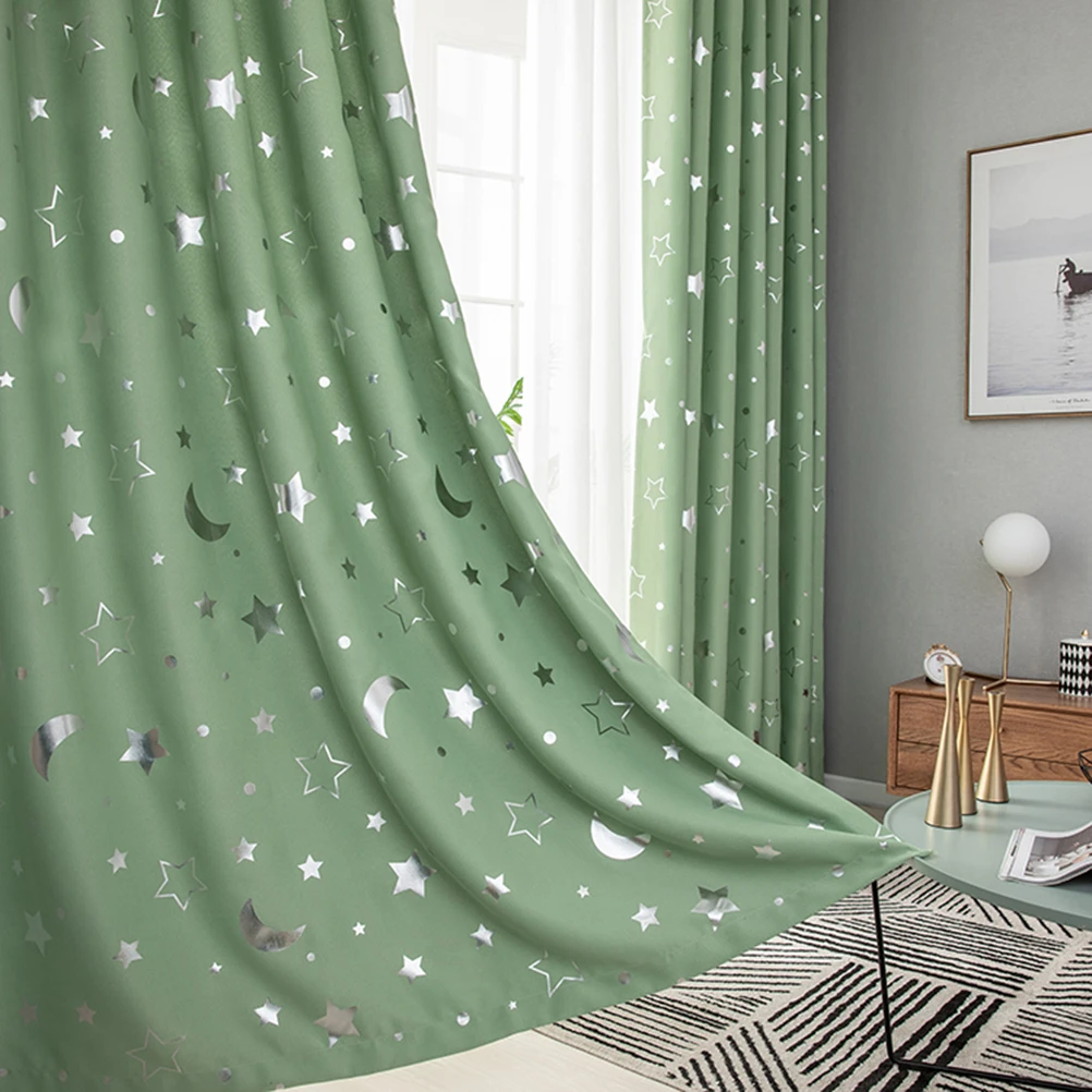 

1 pc Insulated Heat Silver Stars Moon Printed Blackout Thermal Curtains for Living Room Bedroom Slide Glass Door Home Decoration