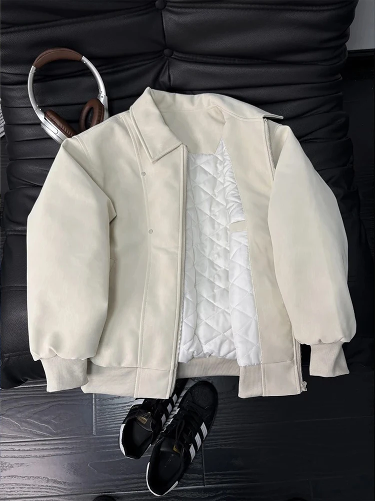 

Men's Brown American Sle PU Collar Cotton Jaet Winter Warm Long Sve oulder Lapel Cotton Coat with Bules for Couples