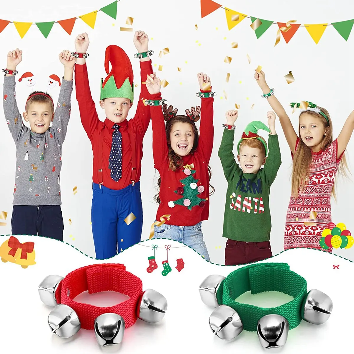 

AC22-Christmas Shaker Musical Instruments Adjustable Wrist Hand Band Bells For Kids,Christmas Parties, Favors