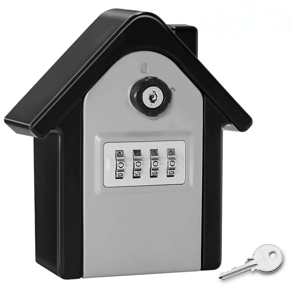 Key Lock Box Wall Mount Zinc Alloy Key Storage Box for Outside Combination Key Safe Lock Box for House Spare Key Resettable Code
