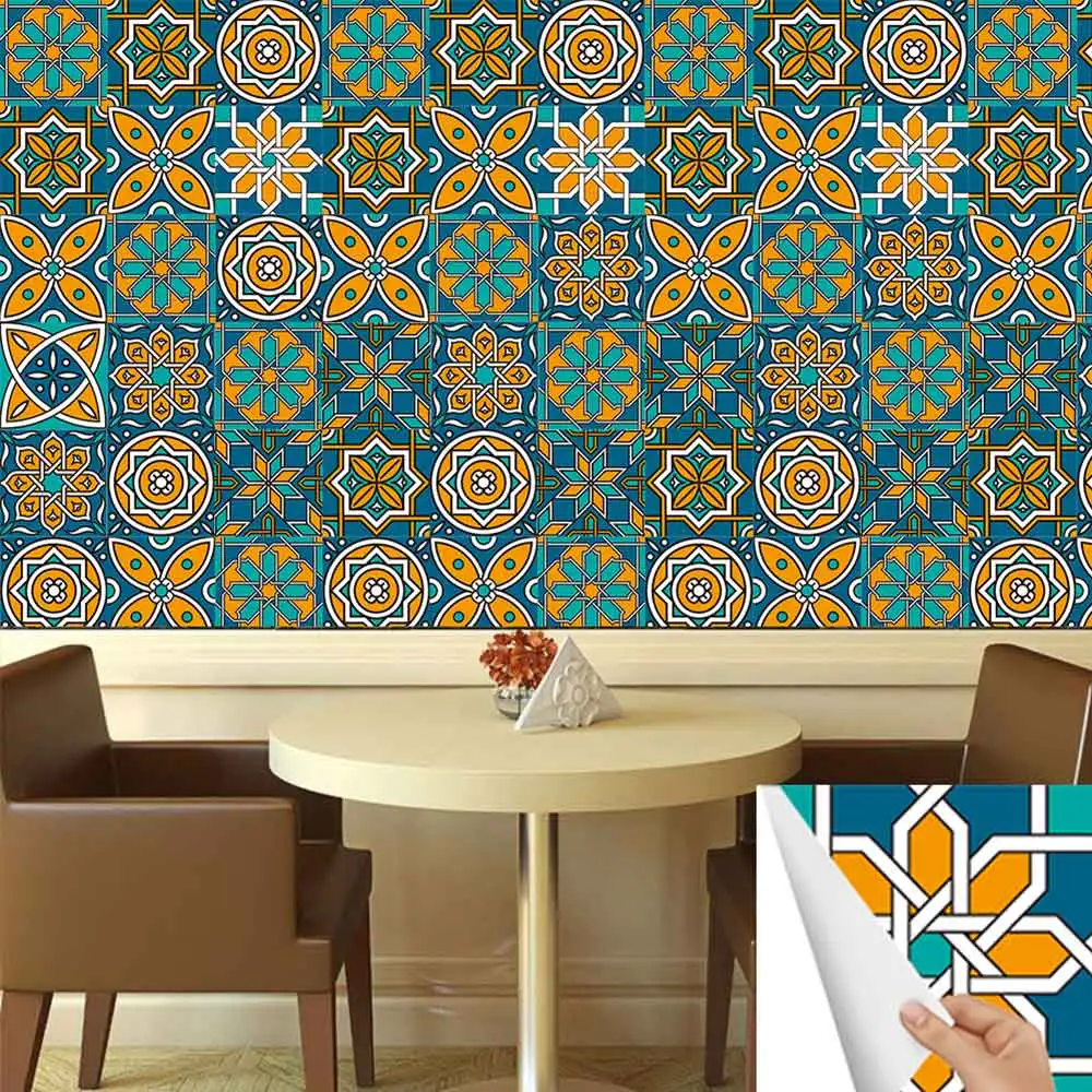 10 pcs/pack, Moroccan Colorful Style PVC Self-Adhesive Tile Stickers - Waterproof, Oil-Proof, Easy to Clean for Home Decoration