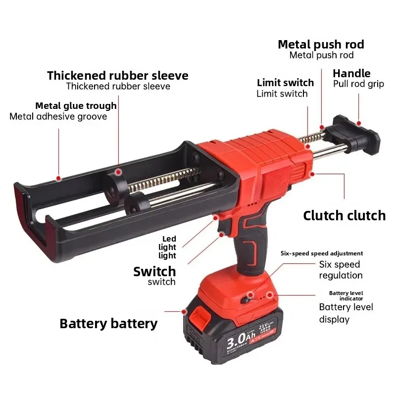 Beauty Seam Glue Gun Double Tube Construction Tool with Six Speed Regulation Lithium Battery