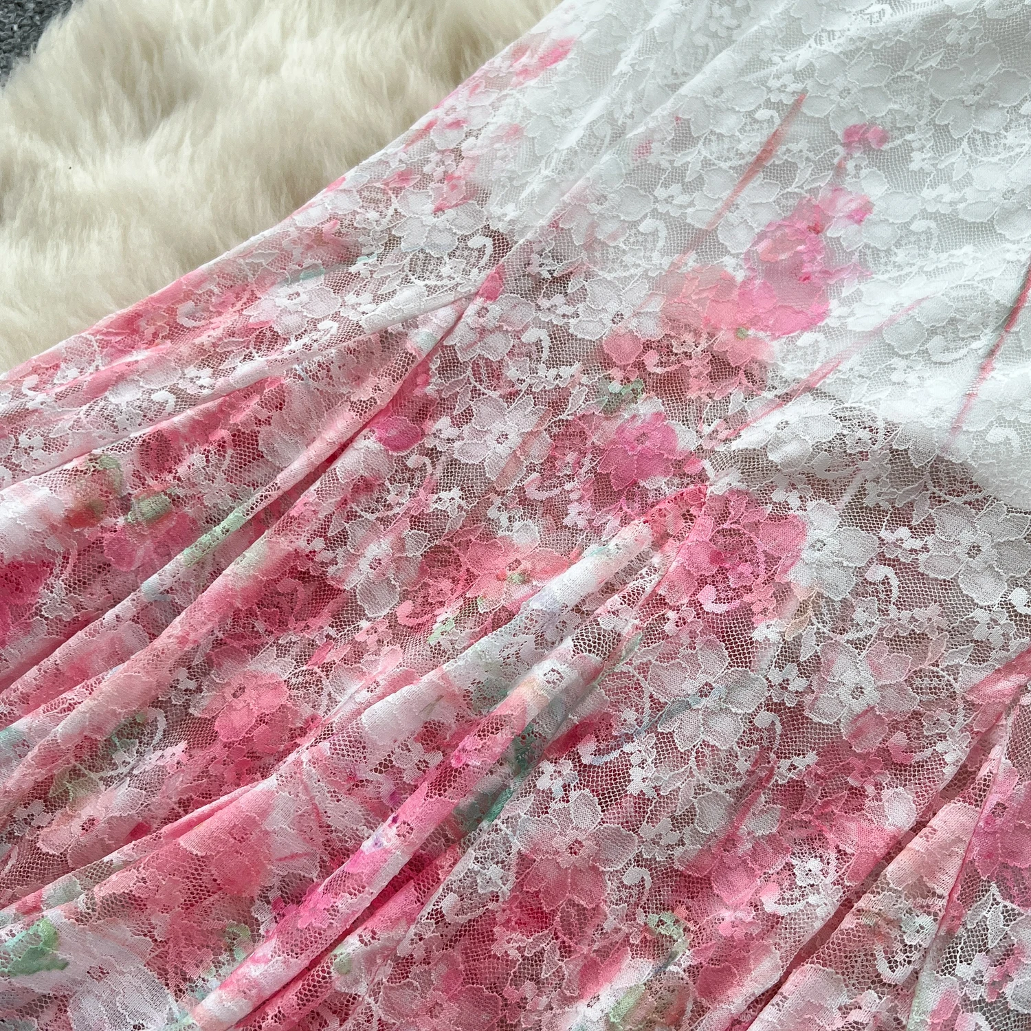 Chic Sexy Backless lace peint mesh Slip Dress Fairy Casual A-line Dress Vestido Summer Beach Vacation Women Boho Sundress