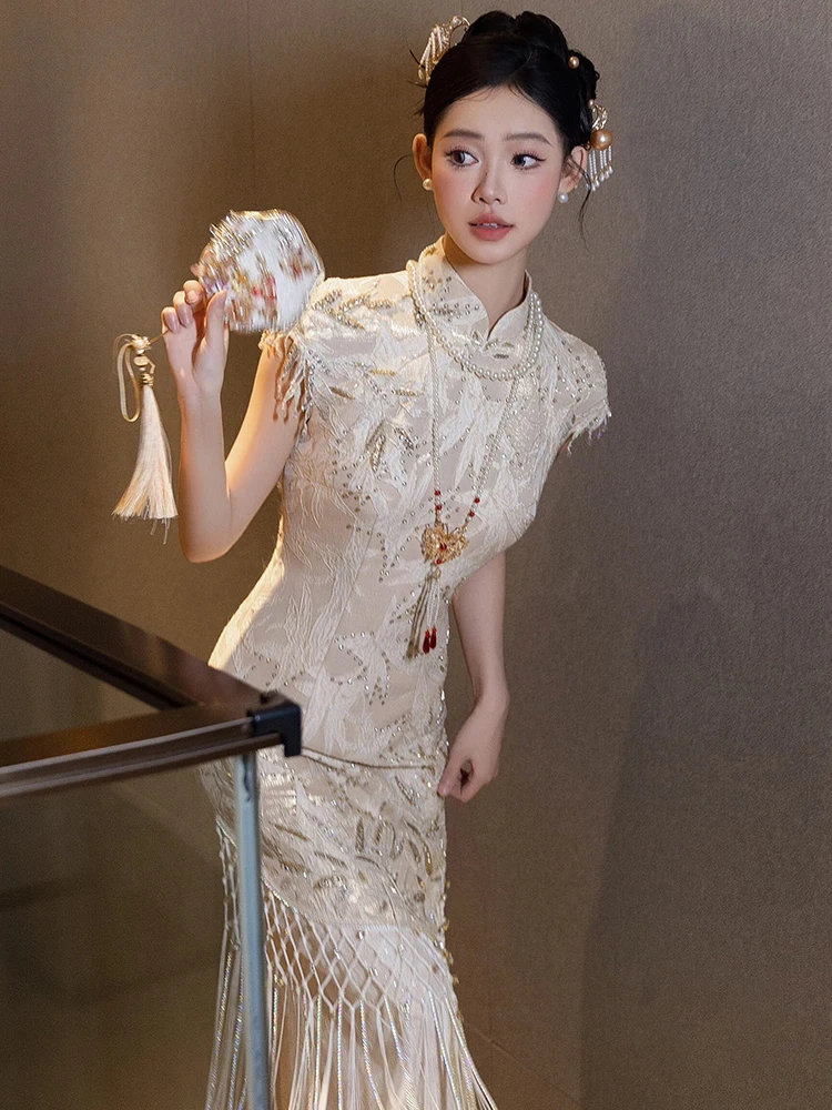 

Новое китайское винтажное свадебное платье для женщин, летнее, с завышенной талией, на молнии, из полиэфирного волокна