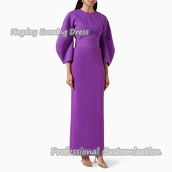 Heyday O-Neck Saudi Arabia Long Sleeves Straight Prom Gown Crepe Ankle Length Button Sexy Elegant luxury Dress For Women 2024