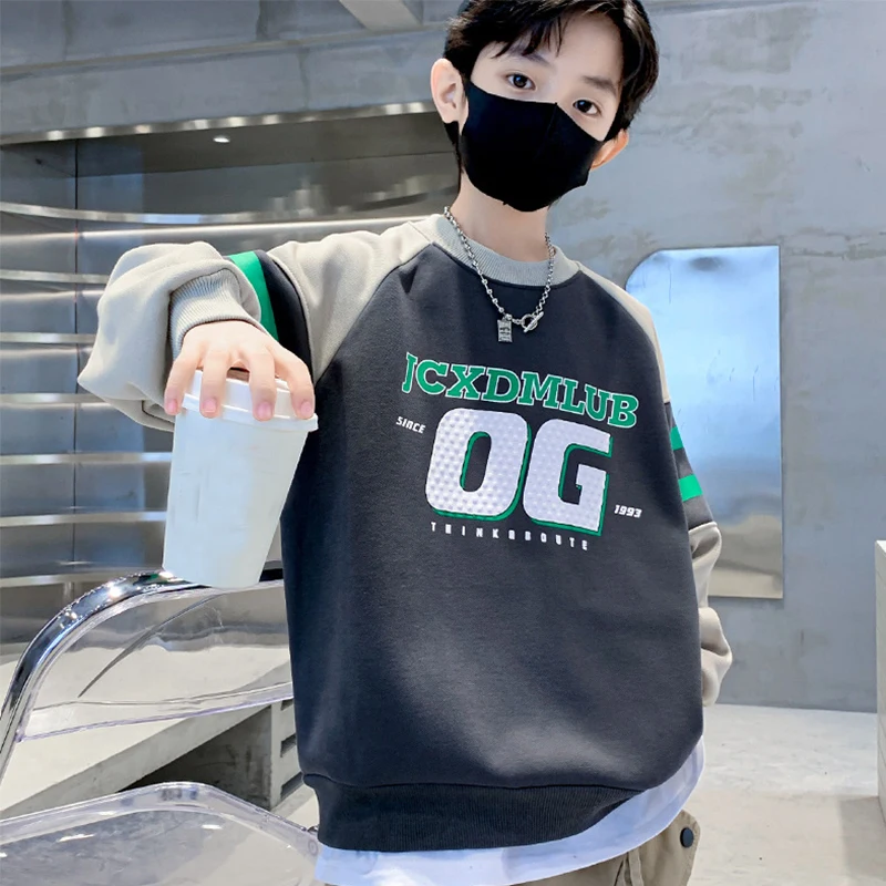 

1pc Spring Autumn Children Letter Print Long Sleeve T-shirt Teenager Leisure Tee Pupil Midder School Student Boy Fashion Clothes