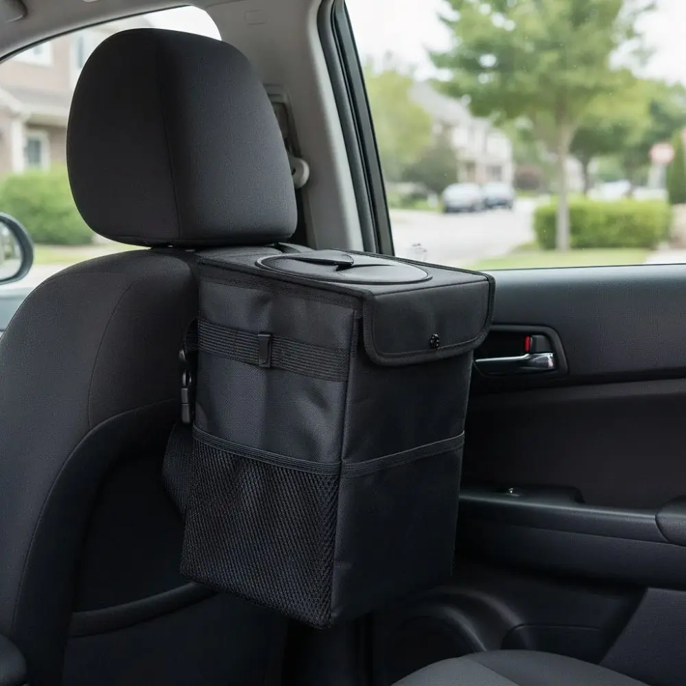 Oxford Cloth Car Trash Can Waterproof Washable Hanging Garbage Bag Large Capacity Collapsible Car Organizer Car Interior
