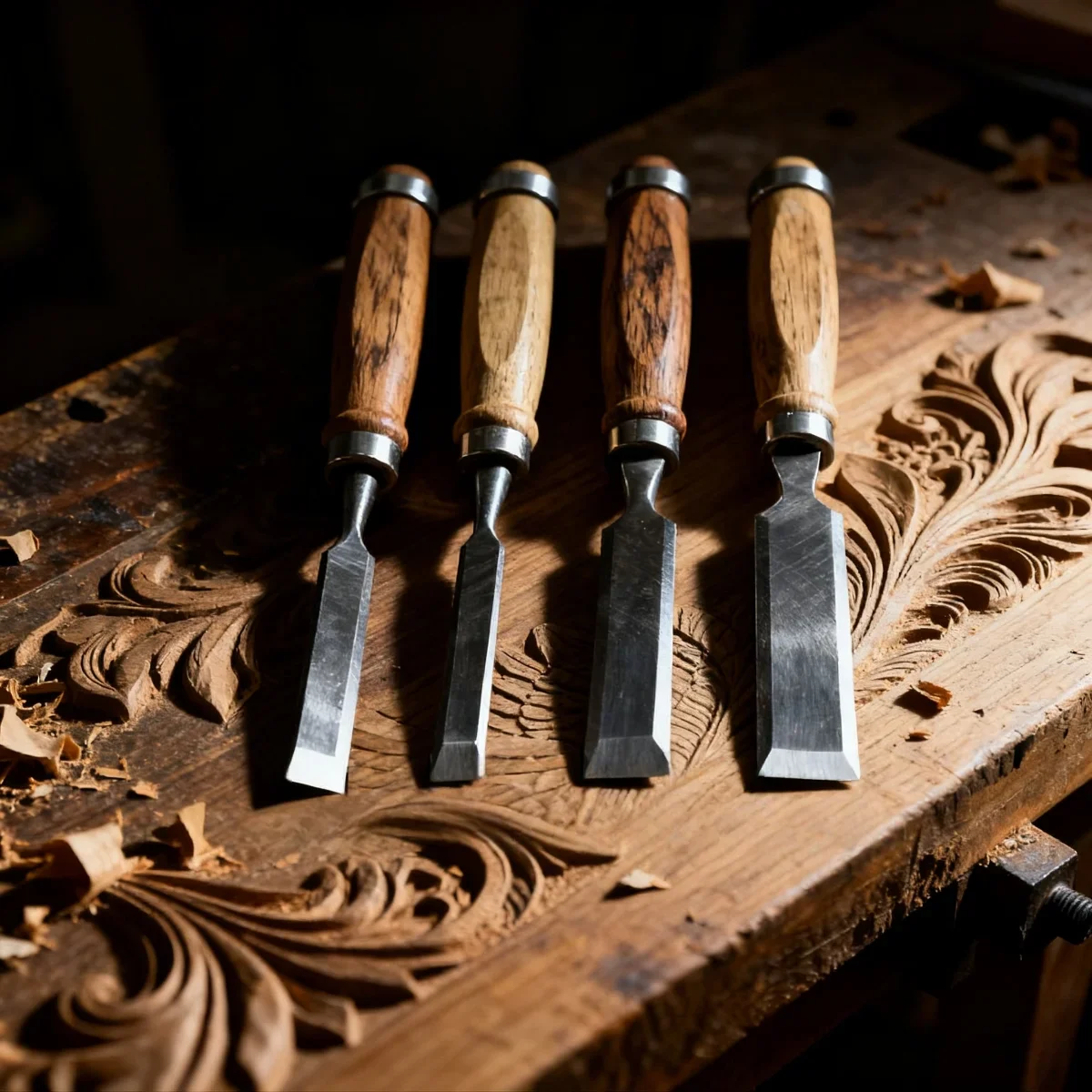 DMH-4Pcs/1 Set Wood Carving Chisel 8/12/16/20mm Wood Cut DIY Hand Tool Set For Basic Detailed Carving Woodworking and DIY Projec