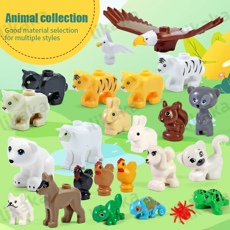 10PCS Animals Blocks Toys MOC Leopard Bear Cow Bird Model Building Blocks Set Compatible Mini Bricks DIY Toys for Children Gift