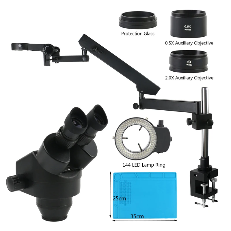 7X -45X Continuous Zoom Industrial Stereo Microscope Binocular Microscope Articulating Arm Clamp Bracket For Jewelry Observation