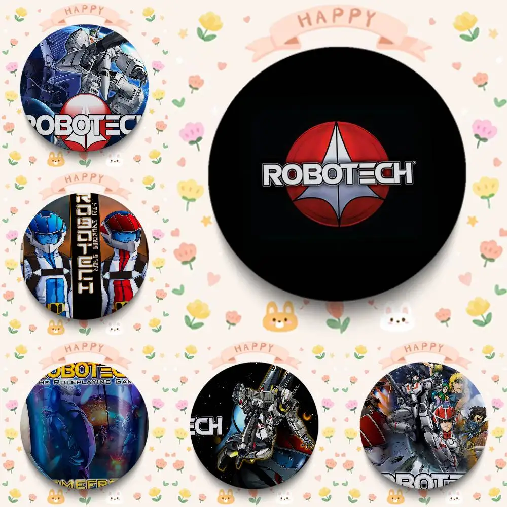 Insignias de Anime R-Robotech, Botones Redondos Creativos, Broches, Decoración para Bolsos, Accesorios para Fans, Coleccionistas, Regalos para Amigos