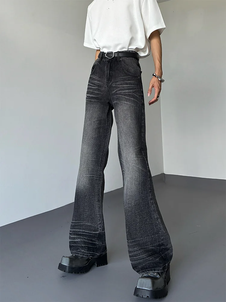 

Ретро джинсы с эффектом потертости для мужчин: комфортные, свободные, расклешенные, прямые, повседневные, из смесового хлопка и полиэстера