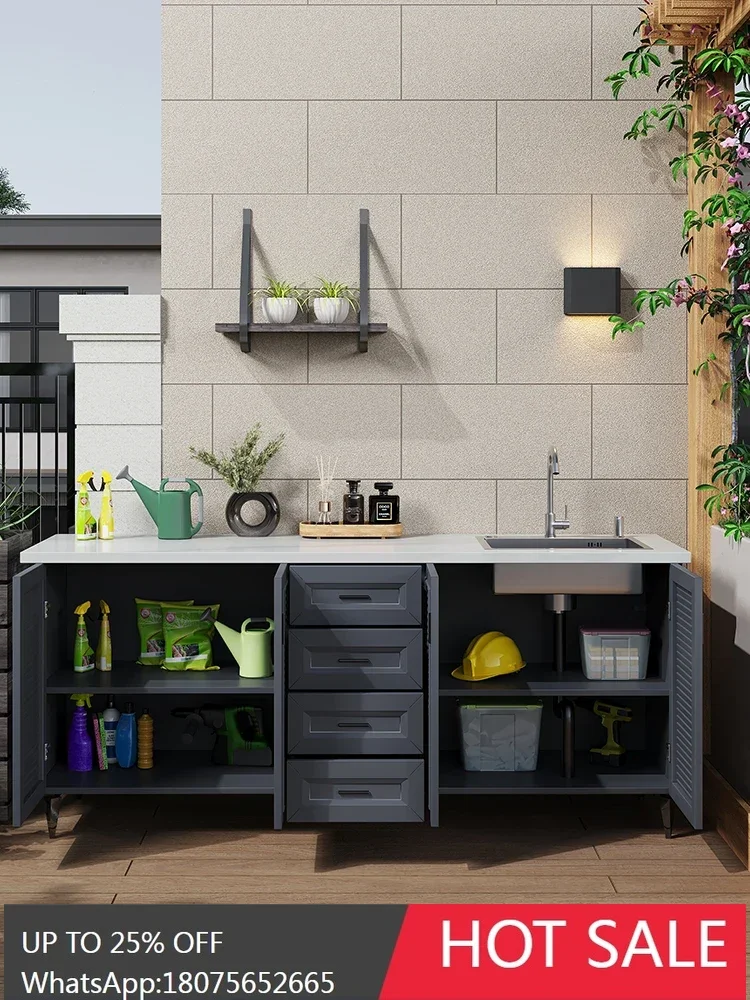 SGF wash basin courtyard rock slab sink integrated cabinet aluminum alloy locker