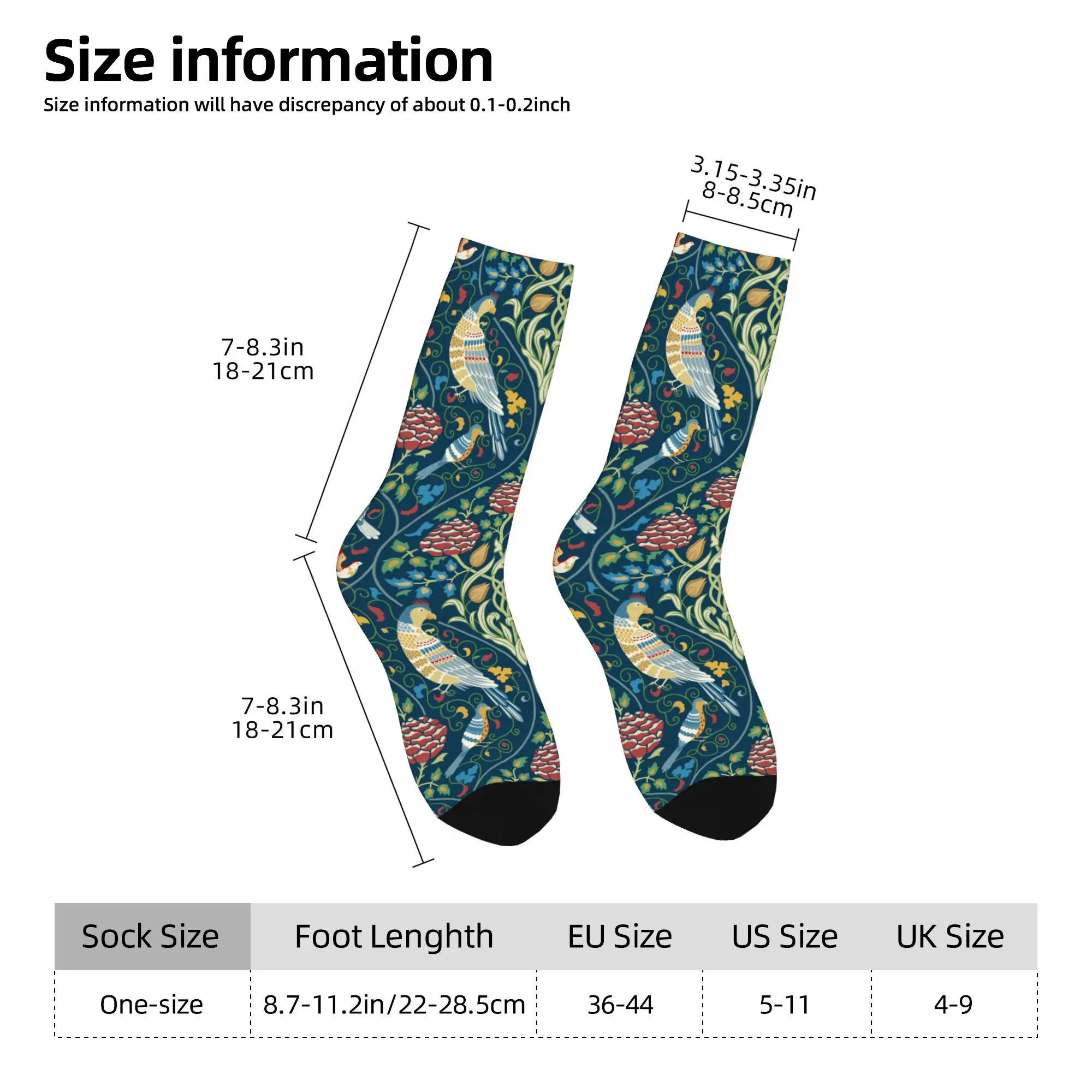 1pc Vintage Flowers and Birds  Printed Men's Socks Novelty Hip Hop Harajuku Pattern Crew Sock Casual Gift