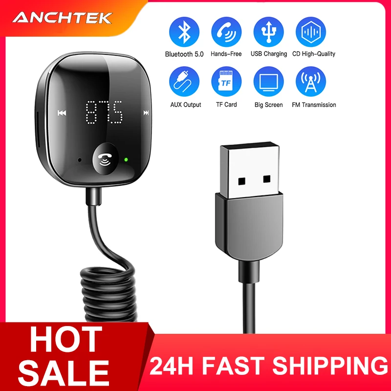 Anchtek-transmisor de Audio para coche, Bluetooth 5,0, transmisor FM inalámbrico manos libres, pantalla LED, receptor de Audio auxiliar automático, Kit de reproductor de MP3