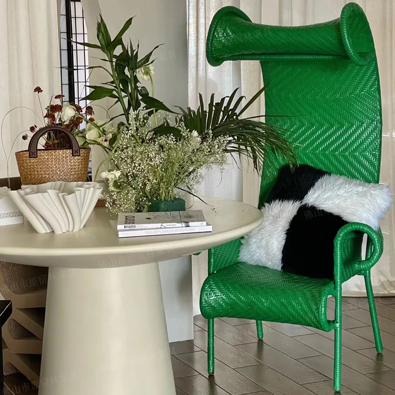 

Outdoor rattan chair sofa living room balcony armchair designer living room single green retro special-shaped casual waterproof