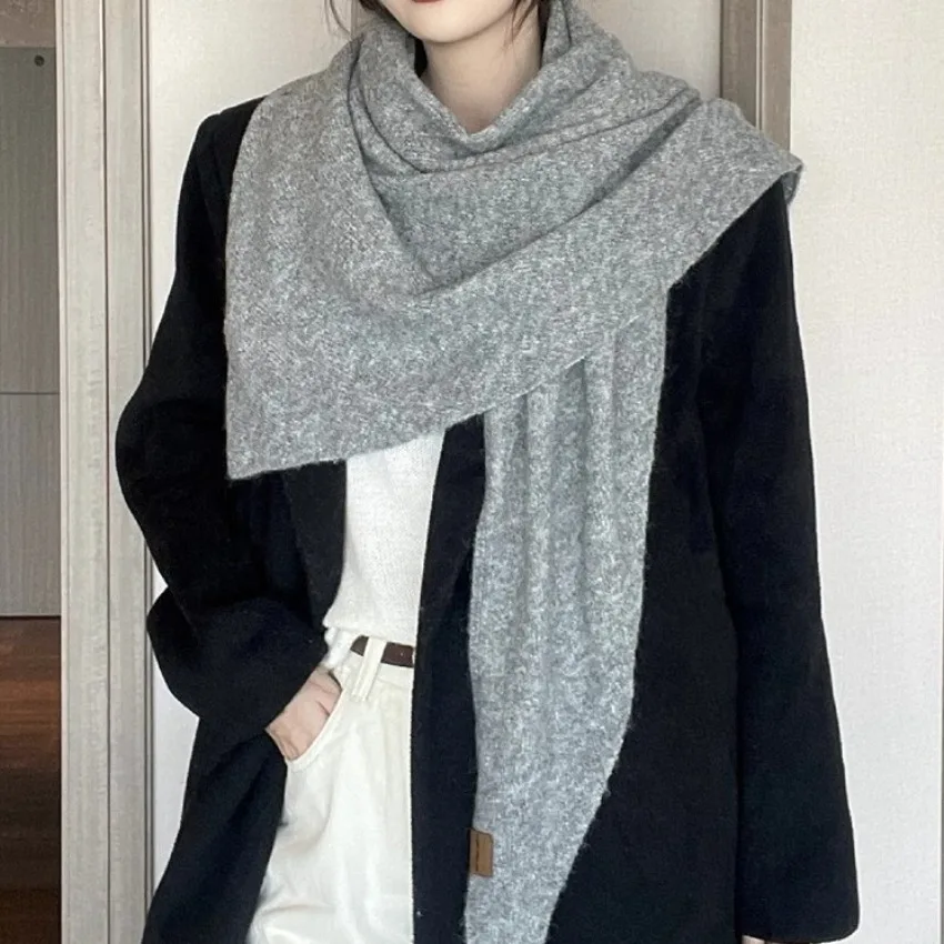 

Женский шарф, шаль, треугольный вязаный однотонный длинный большой шарф, осенне-зимний универсальный шарф
