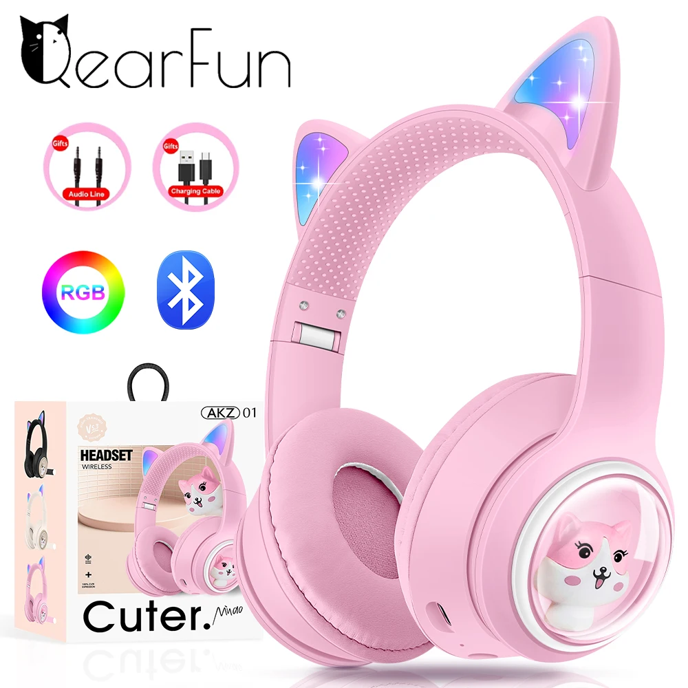 

Wireless Headset Cat Ear with Microphone Bluetooth Stereo Bass Helmet Kids Game Girl Gift PC Mobile Game Headset