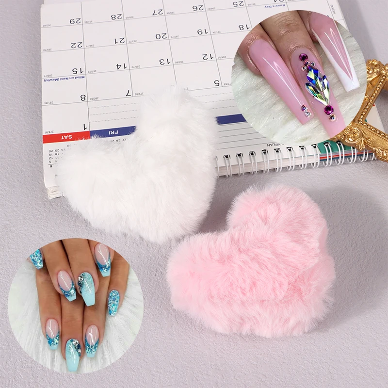 Dobrável Soft Fur Nail Mat, Foto do fundo, Almofada de descanso de mão, Equipamento para unhas, Almofada Prática do Amor, Posando Prop, Branco e Rosa