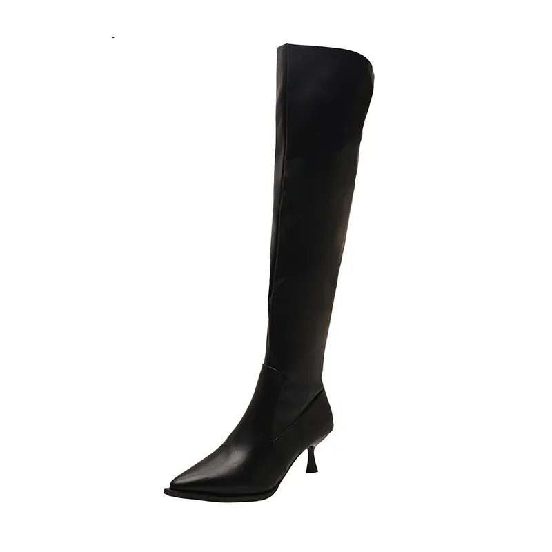 Women's Mid Heels Long Boots Fashion Designer Elegant Shoes 2025 Winter Pointed Toe Knee Boots New Trends Dress Pumps Zapatillas