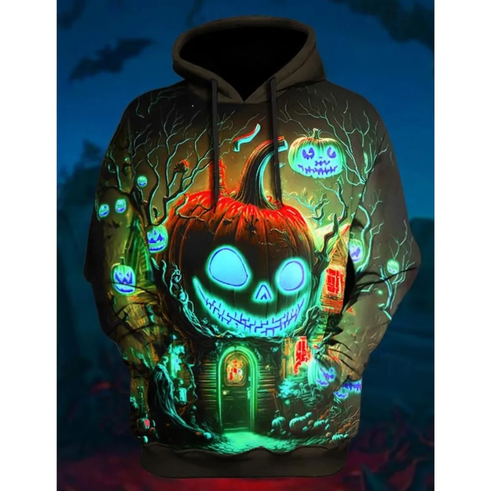 هوديي نمط Harajuku ثلاثية الأبعاد مطبوعة هالوين اليقطين طباعة مقنعين البلوز الرجال والنساء موضة قميص غير رسمي مقنعين البلوز