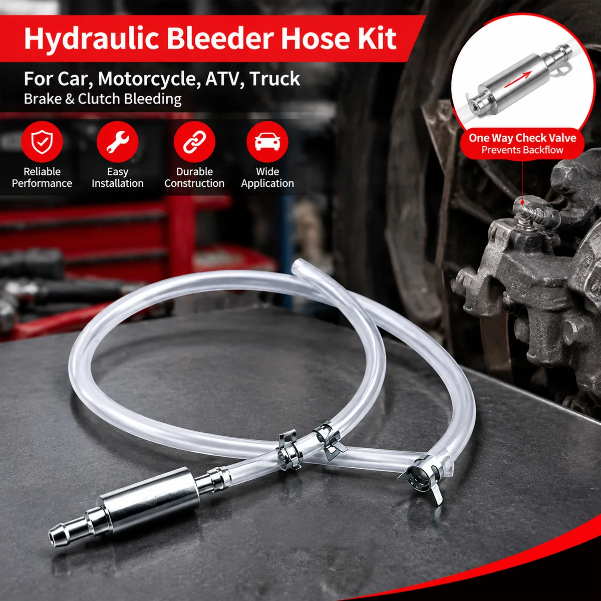 PINMOAP Brake Bleeding Hose With One-Way Valve Clear Tube Quick Connect Fluid Bleeder Kit For Car Motorcycle Repair Garage Tool - view 4