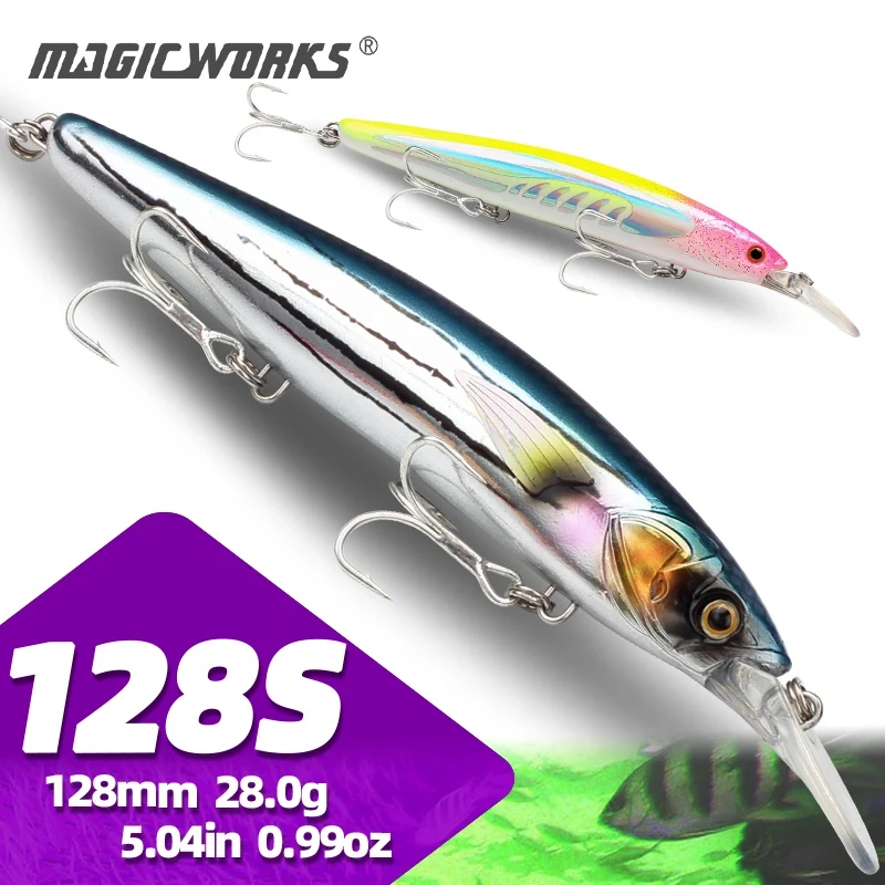 

Magic Works 128mm 28g Sinking Minnow Sea Fishing Lure Jerkbait Seabass Wobblers for Trolling Artificial Bait Tackle Hard Baits