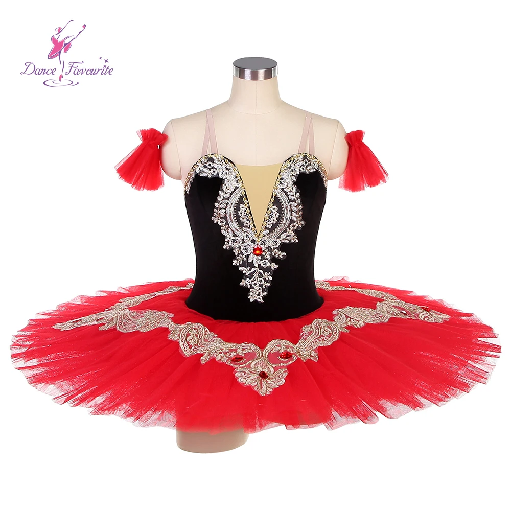 Dance Favourite Ballet Tutus BLL124 Black bodice with red tulle tutu gold applique Stage performance pre-professional tutu