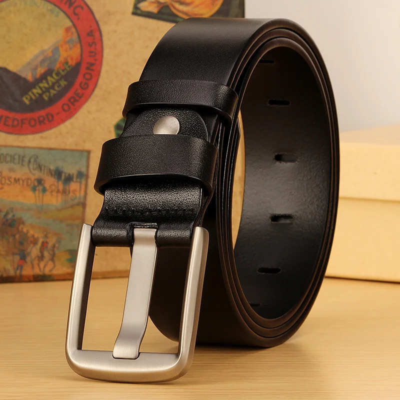 3.8CM Wysokiej jakości modne paski dla mężczyzn Retro Cowskin Genuine Leather Belt Męski skórzany pasek do dżinsów w kolorze czarnym i kawowym