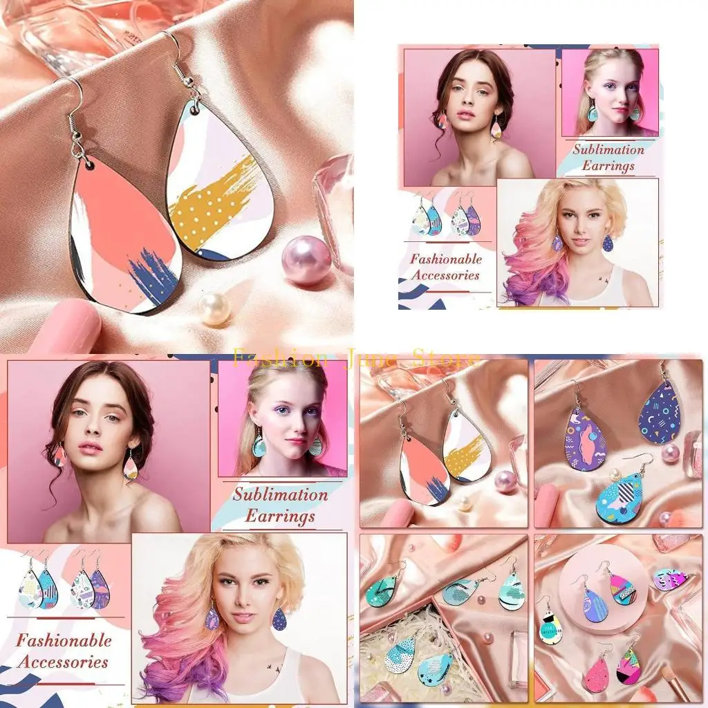 N5KA 32 Pieces Sublimation Blank Earrings Sublimation Printing Earrings Heat Transfer Wire Hooks Earrings Unfinished