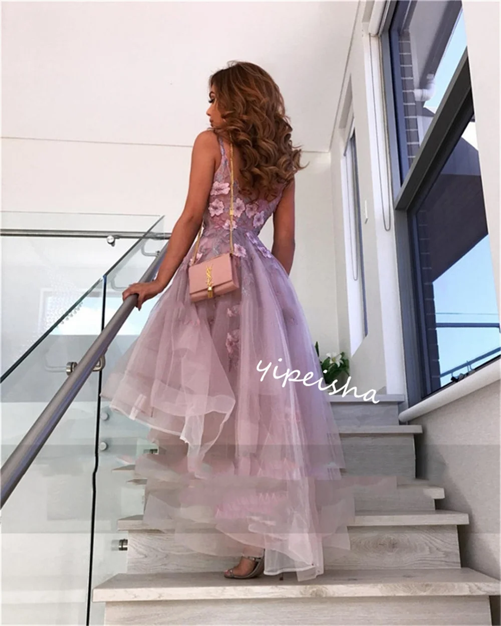  Evening Tulle Applique Draped Homecoming A-line V-neck Bespoke Occasion Gown Knee Length Dresses Saudi Arabia